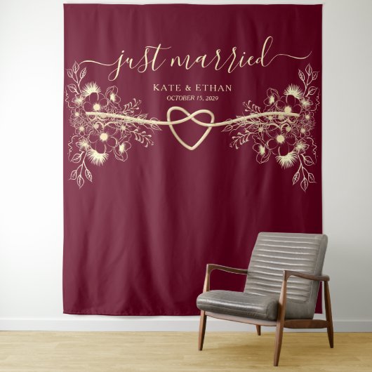 Tenture Juste Marié Mariage Photo Booth Backdrop (En situation)