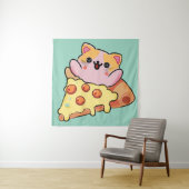 Tenture Kawaii Cat Hugging Pepperoni Pizza Cartoon (En situation)