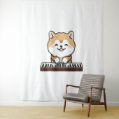 Tenture Kawaii Chien mignon Jouer Piano Clavier (En situation)