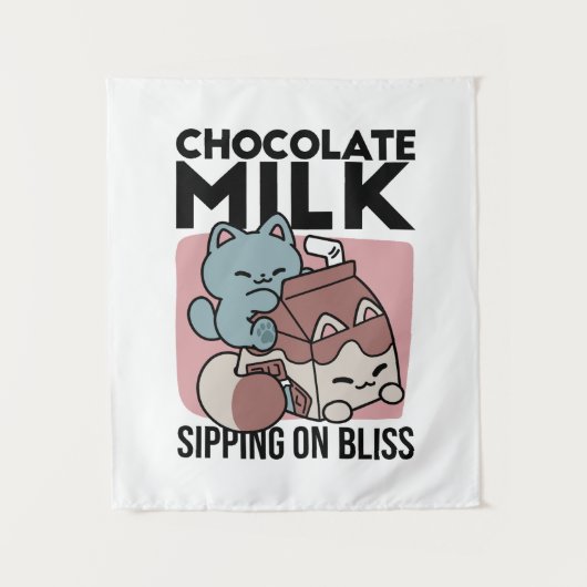 Tenture Kawaii Chocolate Milk Cat – Cozy Drink & Cuteness  (Devant)