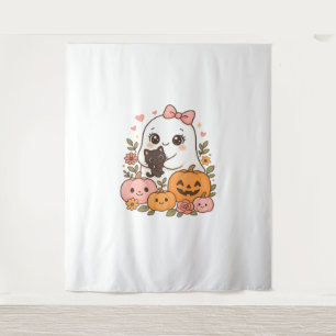 Tenture Kawaii Ghost Halloween Chat noir Citrouille Chat c