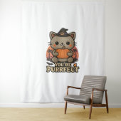 Tenture Kawaii Halloween Chat avec Citrouille, jolie sorci (En situation)