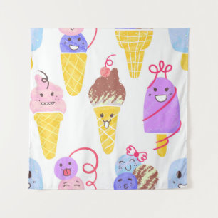 Tenture Kawaii Ice Creams Motif, Kawaii Caractère Ice Cr