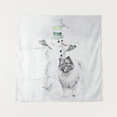 Tenture Keeshond Noël Snowman Peinture Chien Art (Devant (Horizontal))