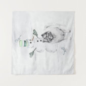 Tenture Keeshond Noël Snowman Peinture Chien Art (Devant)