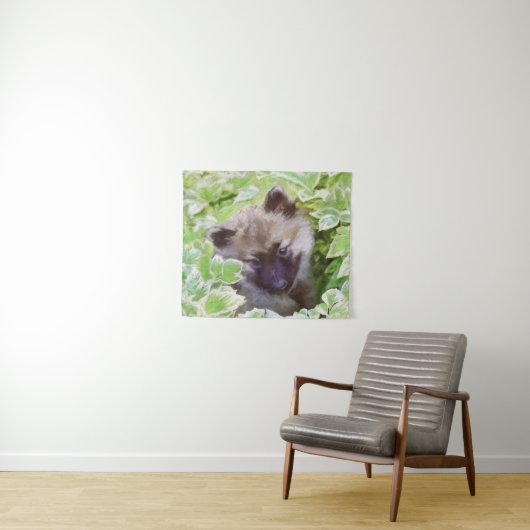 Tenture Keeshond Puppy in the Garden Peinture Art original (En situation (horizontale))