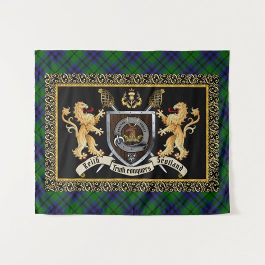 Tenture Keith Clan Badge & Motto avec Lions (Devant (Horizontal))
