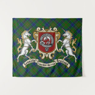 Tenture Kennedy Clan Badge & Unicorns avec Tartan 