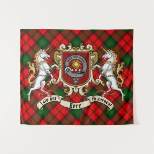 Tenture Kerr Clan Badge & Unicorns avec Tartan 