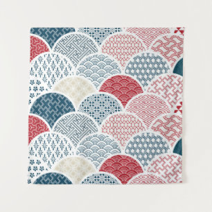 Tenture kimono géométrique traditionnel motif sketc vintag