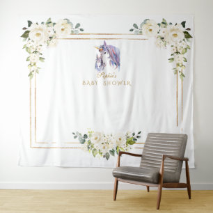 Tenture Kiosque de Photographie Licorne Fleurie Blanche Ba