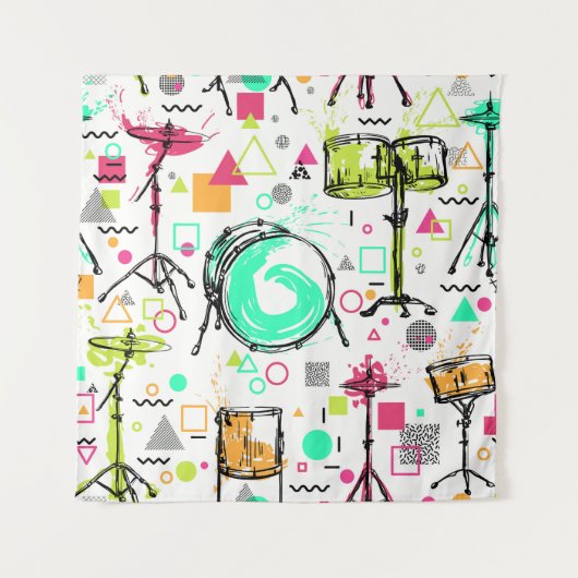 Tenture Kit Tambour : Aquarelle Memphis Retro. (Devant)