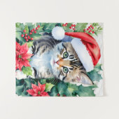 Tenture Kitten À Santa Hat Art De Noël (Devant (Horizontal))