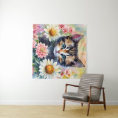 Tenture Kitten Daisy Flowers Aquarelle Art (En situation (horizontale))