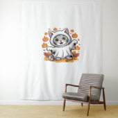 Tenture Kitten habillé comme un fantôme pour Halloween cla (En situation)