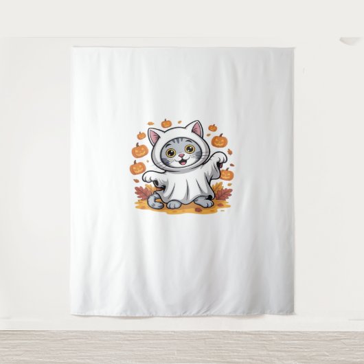 Tenture Kitten habillé comme un fantôme pour Halloween cla (Devant)