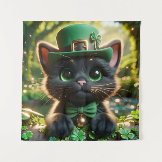 Tenture Kitten noir en vert Saint Patrick's Day Attire (Devant)