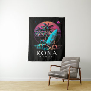 Tenture Kona Hawaï Planche de Surf Hawaïenne Vintage