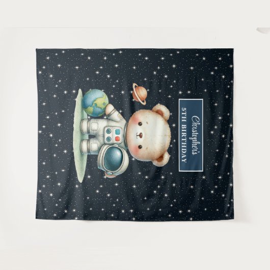 Tenture L’astronaute Teddy Bear Backdrop pour la fête des (Devant (Horizontal))