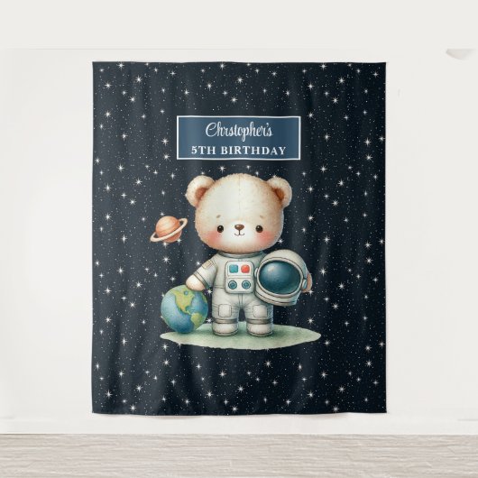Tenture L’astronaute Teddy Bear Backdrop pour la fête des  (Devant)