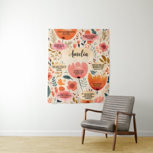 Tenture La Bible Florale Boho Versets Affirmation Avec Nom (En situation)