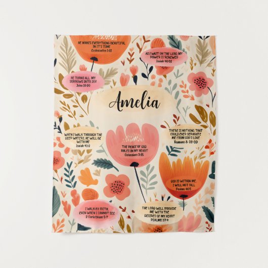 Tenture La Bible Florale Boho Versets Affirmation Avec Nom (Devant)