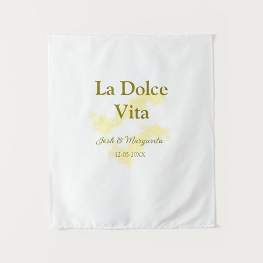Tenture La Dolce Vita jaune couple mariage Nom date paille (Devant)