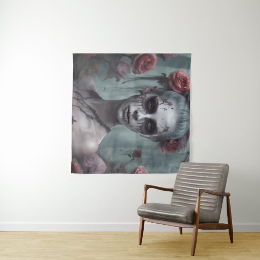 Tenture La fille zombie en Rose (En situation (horizontale))