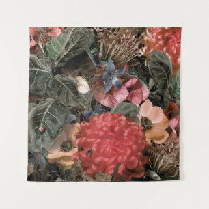 Tenture La fresque au mur. Fleurs et plantes avec des pion