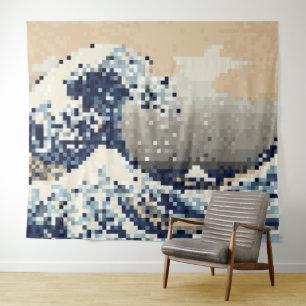 Tenture La Grande Vague de Kanagawa 8 Bit Pixel Art