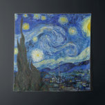 Tenture La nuit étoilée, 1889 par Vincent van Gogh<br><div class="desc">La nuit étoilée,  1889 par Vincent van Gogh. Il représente la vue depuis la fenêtre est de sa chambre d'asile à Saint-Rémy-de-Provence,  juste avant le lever du soleil,  avec l'ajout d'un village imaginaire.</div>