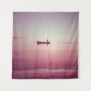 Tenture La silhouette du pêcheur avec bateau dans la mer v