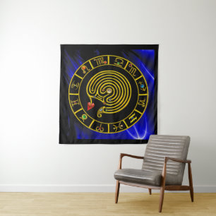 Tenture LABYRINTHE ASTRAL CARTE DU ZODIAQUE EN OR Astrolog