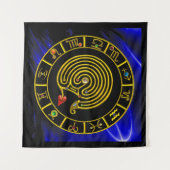 Tenture LABYRINTHE ASTRAL CARTE DU ZODIAQUE OR Astrologie (Devant (Horizontal))