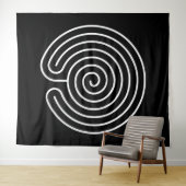Tenture Labyrinthe blanc sur fond noir (En situation (horizontale))