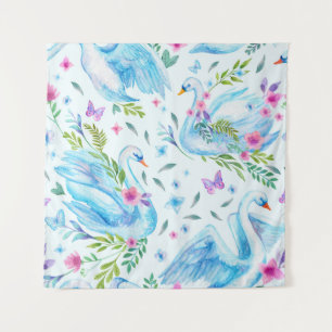 Tenture Lac de cygne, aquarelle mignonne motif sans coutur