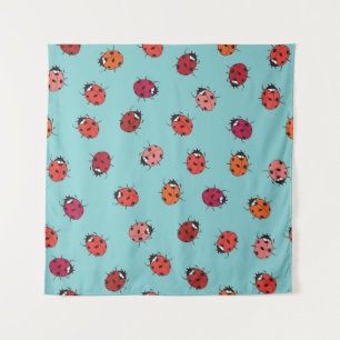 Tenture Ladybugs, arrière - plan bleu, charmant patte sans