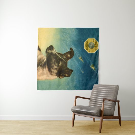 Tenture Laika — Affiche spatiale vintage soviétique (En situation (horizontale))