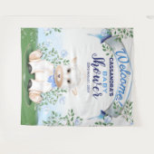 Tenture Lamb Baby shower Floral bleu arrière-plan (Devant (Horizontal))