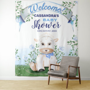 Tenture Lamb Baby shower Floral bleu arrière-plan