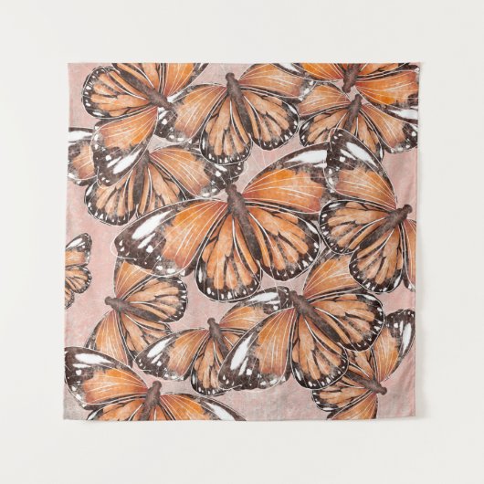 Tenture L'amiral rouge papillons Arrière - plan rose (Devant)