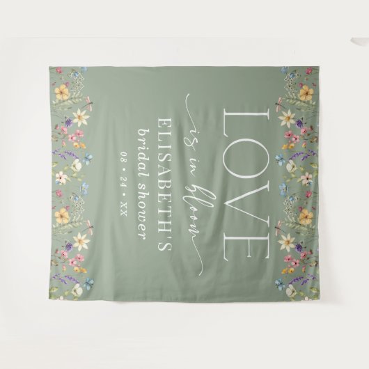 Tenture L'amour est en fleur Sage Fête des mariées verte C (Devant (Horizontal))
