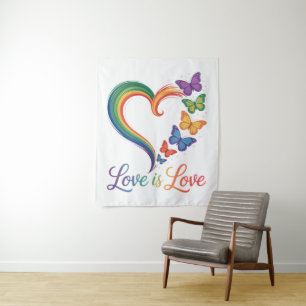 Tenture L'amour est l'amour LGBT Papillon Cœur Arc-en-ciel