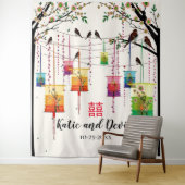 Tenture Lampions Colorés Arbre Oiseaux Mariage Chinois (En situation)