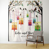 Tenture Lanternes Colorées Arbre Cerisier Oiseaux Mariage  (En situation)