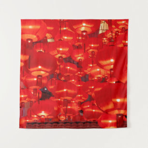Tenture lanternes rouges traditionnelles décorées pour le