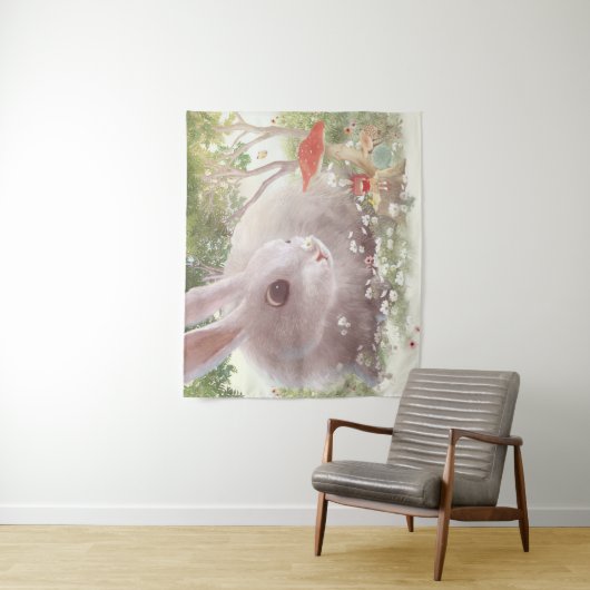 Tenture Lapin avec Fleurs (En situation)