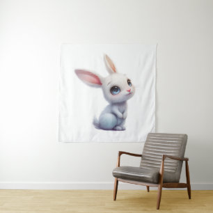 Tenture Lapin Blanc Mignon aux Grands Yeux Bleus