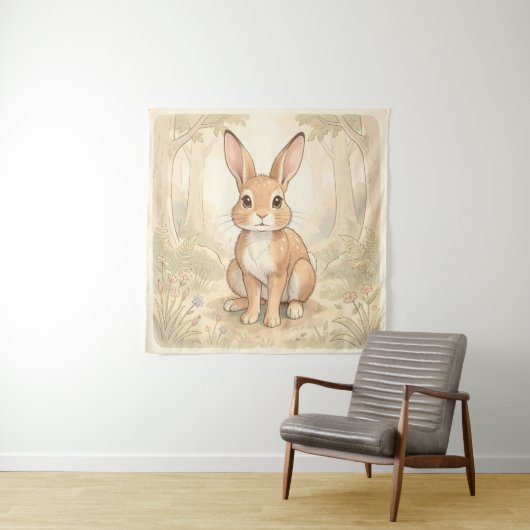 Tenture Lapin brun mignon dans une forêt (En situation)