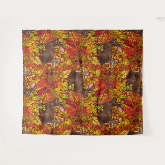 Tenture Lapin d'automne en rouge (Devant (Horizontal))